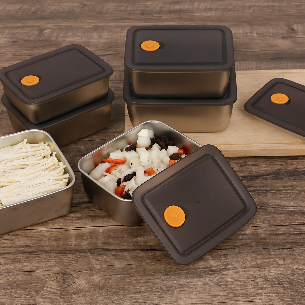 Set Premium de 16 Recipientes de Acero Inoxidable con Tapa Hermética Antifugas, Resistentes al Frío y al Calor