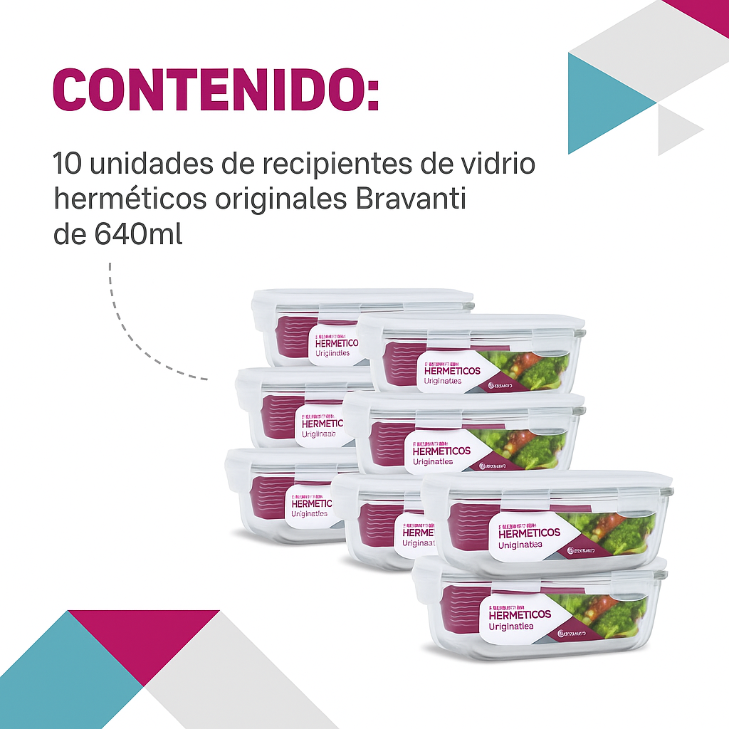Pack 10 Potes de Vidrio Herméticos 640 ml – Alta Resistencia