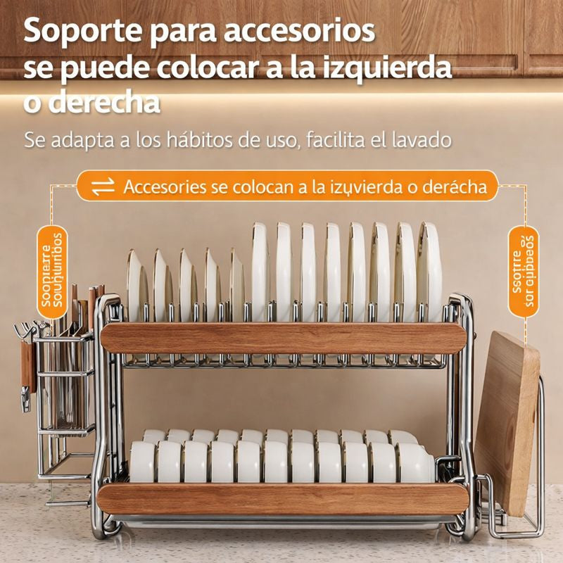 scurridor Multifuncional de Acero Inoxidable con Detalles en Madera – Diseño Moderno y Sofisticado + ¡REGALO Kit de Utensilios de Cocina!
