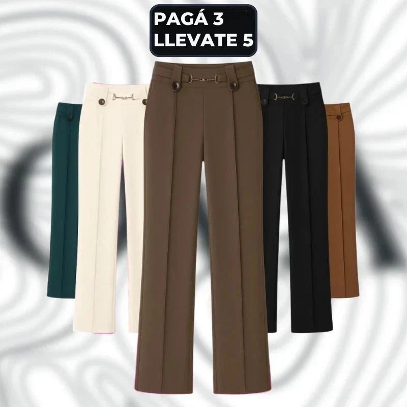 [Pagá 3, Llevate 5] Pantalones de Mujer Lavina de Tiro Alto con Botones Frontales en Poliéster y Seda Color Hielo